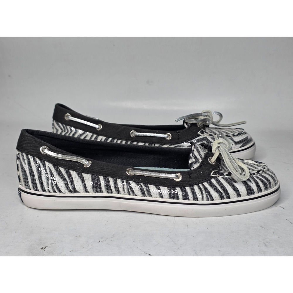 Sperry Topsider Boat Shoes Women's Size 9 M‎ White Black Zebra Sequins Loafers